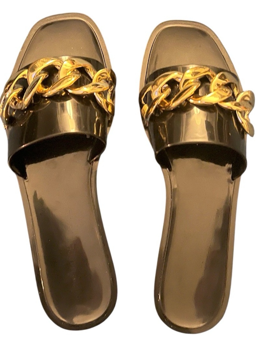 Steve Madden Black Jelly Slide Sandals Gold Chain Women’s Size 10 Slip On Flat